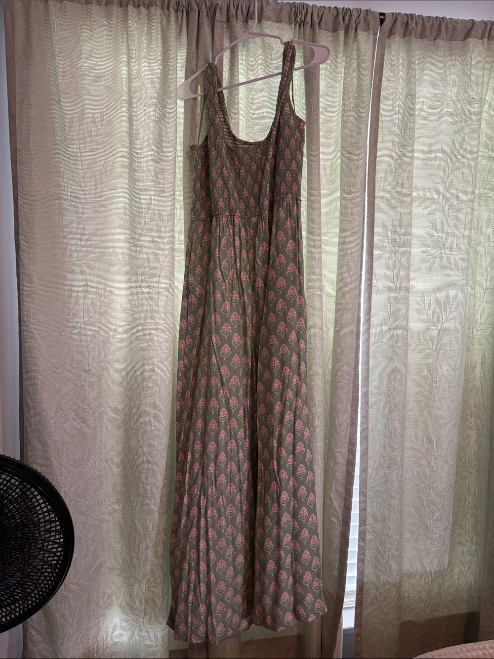 Japna Olive Green Maxi Jumpsuit with Pink Floral Motif